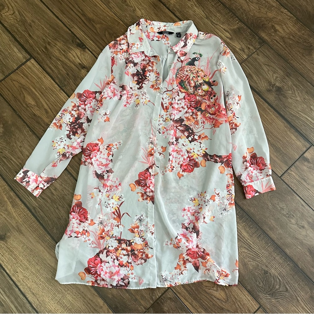 Dennis Basso Printed Button-Front beaded Duster